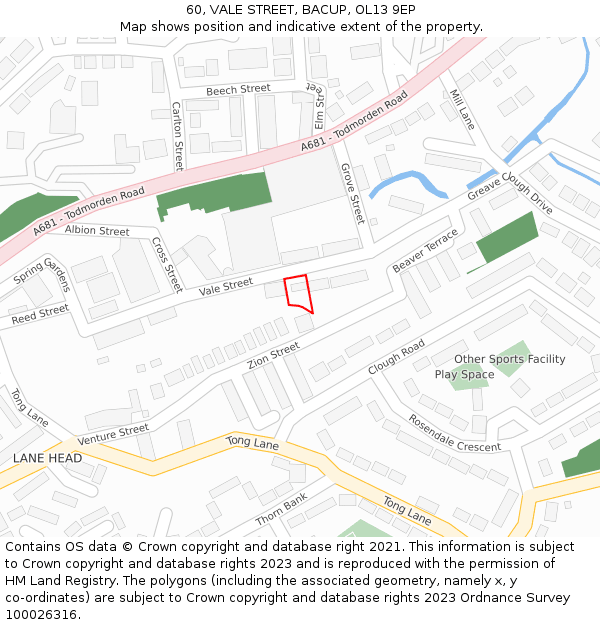 60, VALE STREET, BACUP, OL13 9EP: Location map and indicative extent of plot