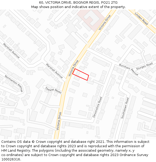 60, VICTORIA DRIVE, BOGNOR REGIS, PO21 2TG: Location map and indicative extent of plot