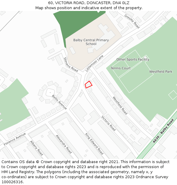 60, VICTORIA ROAD, DONCASTER, DN4 0LZ: Location map and indicative extent of plot