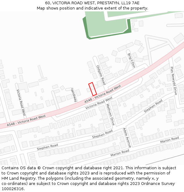 60, VICTORIA ROAD WEST, PRESTATYN, LL19 7AE: Location map and indicative extent of plot