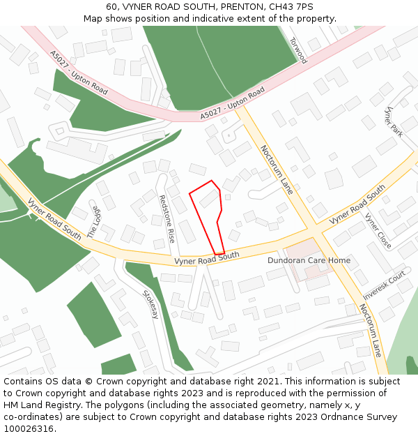 60, VYNER ROAD SOUTH, PRENTON, CH43 7PS: Location map and indicative extent of plot