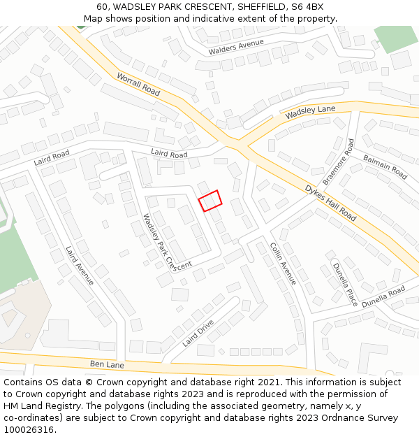 60, WADSLEY PARK CRESCENT, SHEFFIELD, S6 4BX: Location map and indicative extent of plot