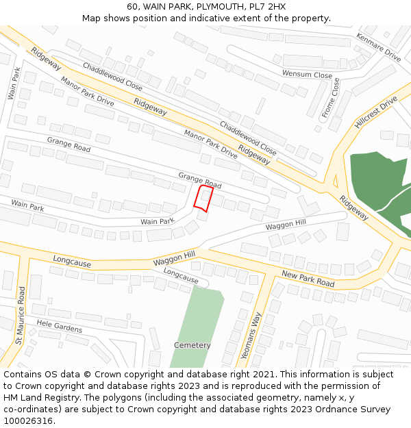 60, WAIN PARK, PLYMOUTH, PL7 2HX: Location map and indicative extent of plot