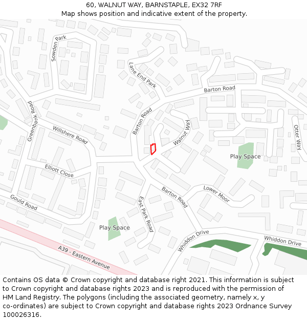 60, WALNUT WAY, BARNSTAPLE, EX32 7RF: Location map and indicative extent of plot