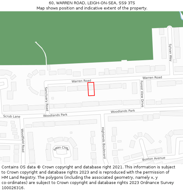 60, WARREN ROAD, LEIGH-ON-SEA, SS9 3TS: Location map and indicative extent of plot