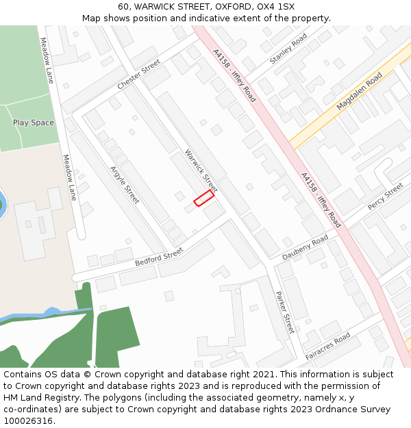 60, WARWICK STREET, OXFORD, OX4 1SX: Location map and indicative extent of plot