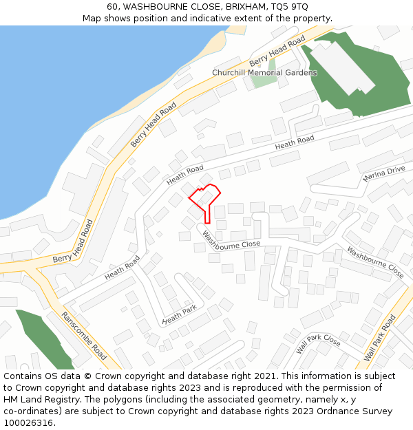 60, WASHBOURNE CLOSE, BRIXHAM, TQ5 9TQ: Location map and indicative extent of plot