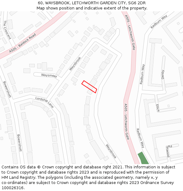 60, WAYSBROOK, LETCHWORTH GARDEN CITY, SG6 2DR: Location map and indicative extent of plot