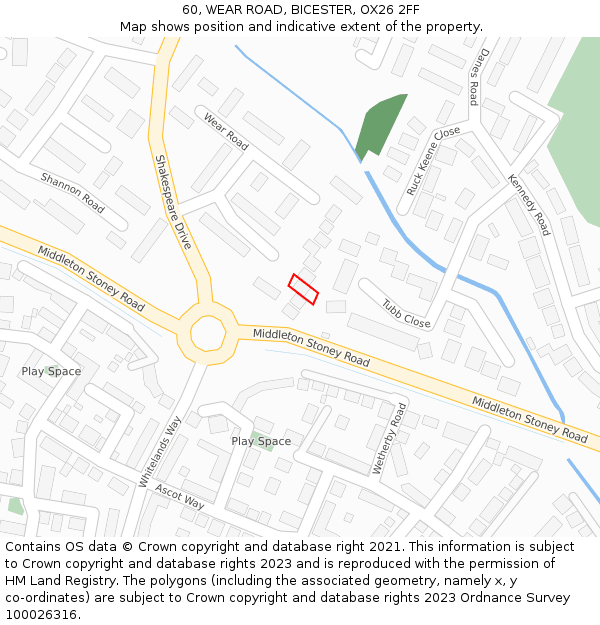 60, WEAR ROAD, BICESTER, OX26 2FF: Location map and indicative extent of plot