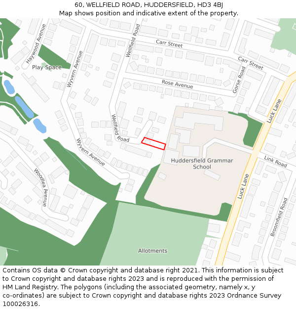 60, WELLFIELD ROAD, HUDDERSFIELD, HD3 4BJ: Location map and indicative extent of plot