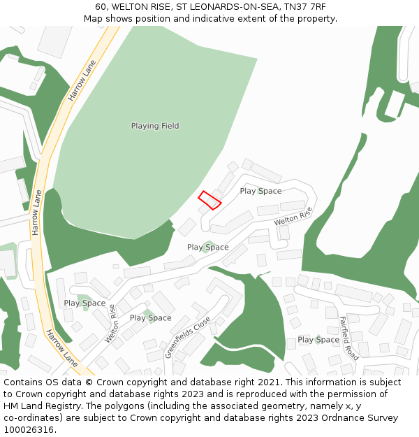 60, WELTON RISE, ST LEONARDS-ON-SEA, TN37 7RF: Location map and indicative extent of plot