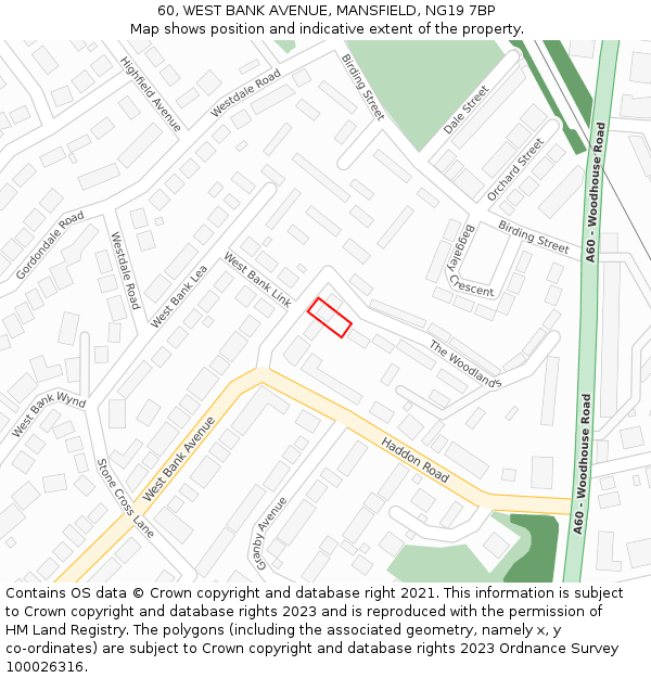 60, WEST BANK AVENUE, MANSFIELD, NG19 7BP: Location map and indicative extent of plot