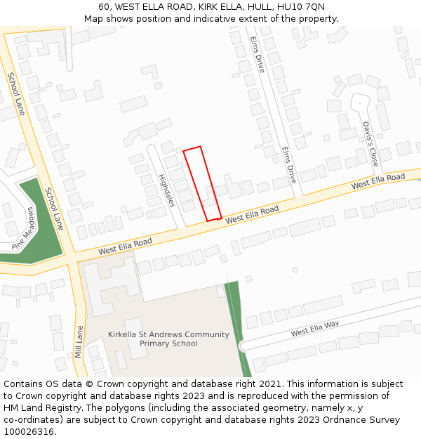 60, WEST ELLA ROAD, KIRK ELLA, HULL, HU10 7QN: Location map and indicative extent of plot