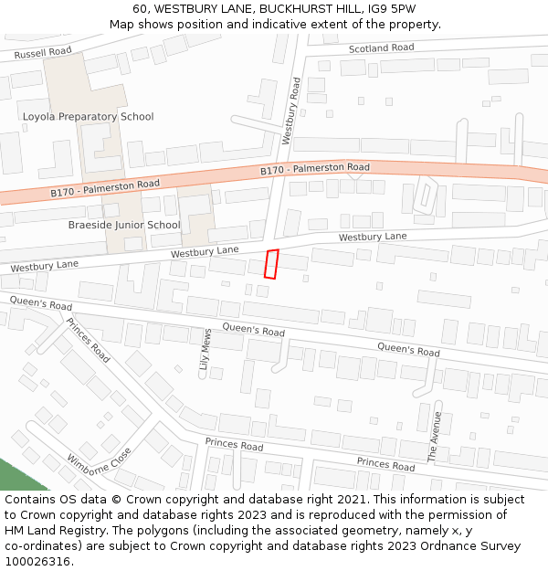 60, WESTBURY LANE, BUCKHURST HILL, IG9 5PW: Location map and indicative extent of plot