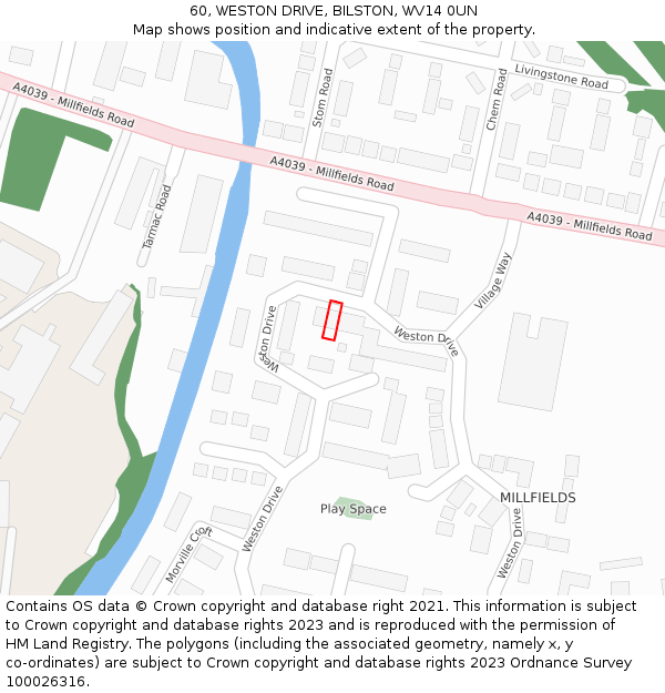 60, WESTON DRIVE, BILSTON, WV14 0UN: Location map and indicative extent of plot