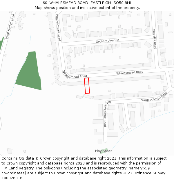 60, WHALESMEAD ROAD, EASTLEIGH, SO50 8HL: Location map and indicative extent of plot