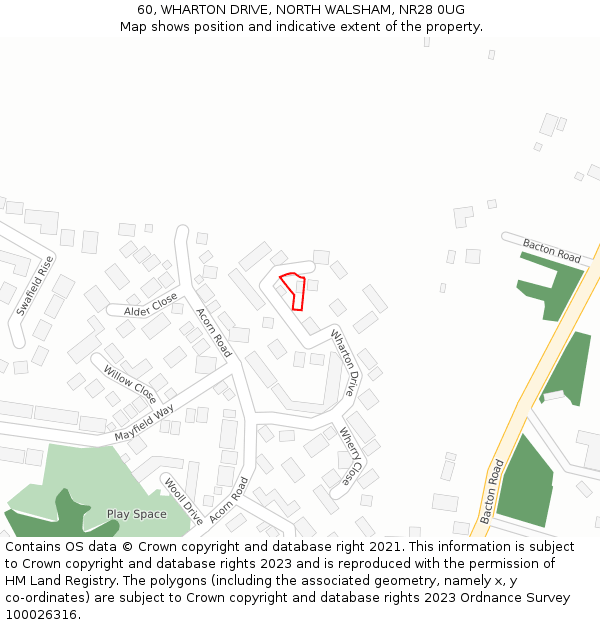 60, WHARTON DRIVE, NORTH WALSHAM, NR28 0UG: Location map and indicative extent of plot