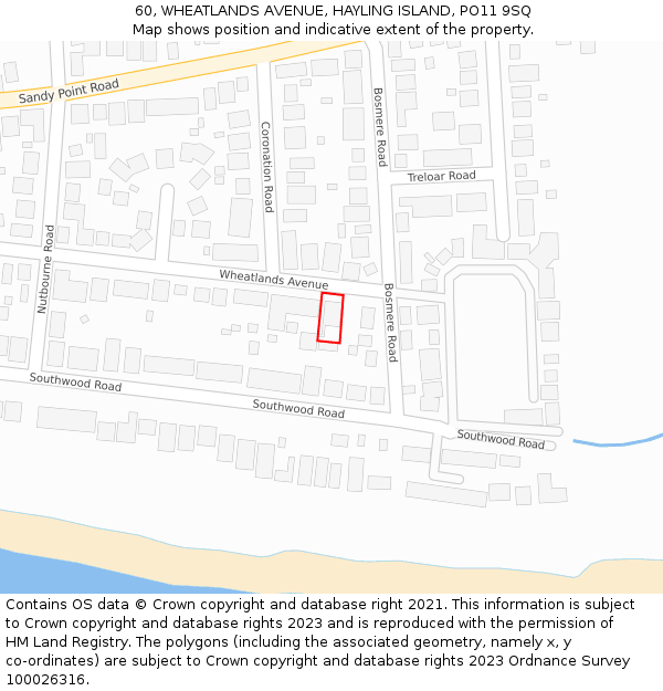 60, WHEATLANDS AVENUE, HAYLING ISLAND, PO11 9SQ: Location map and indicative extent of plot