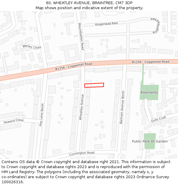 60, WHEATLEY AVENUE, BRAINTREE, CM7 3DP: Location map and indicative extent of plot