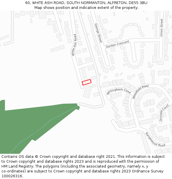 60, WHITE ASH ROAD, SOUTH NORMANTON, ALFRETON, DE55 3BU: Location map and indicative extent of plot