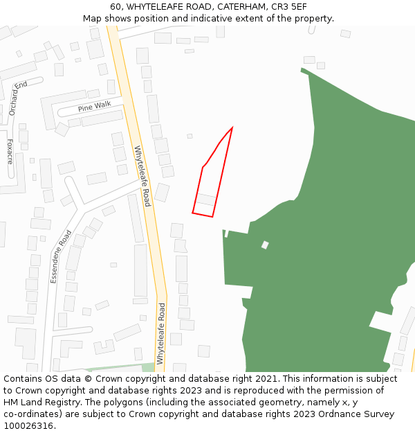 60, WHYTELEAFE ROAD, CATERHAM, CR3 5EF: Location map and indicative extent of plot