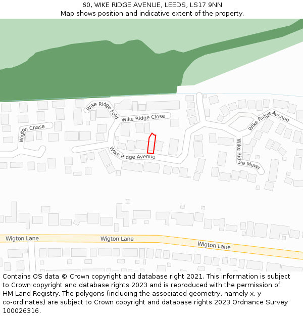 60, WIKE RIDGE AVENUE, LEEDS, LS17 9NN: Location map and indicative extent of plot