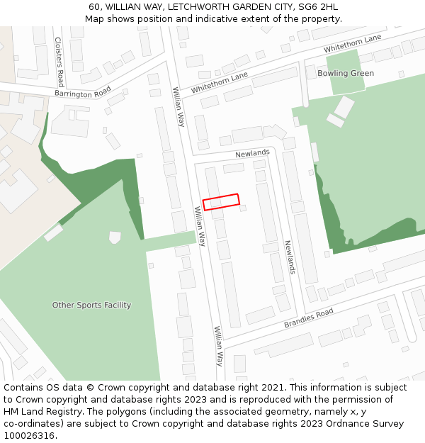 60, WILLIAN WAY, LETCHWORTH GARDEN CITY, SG6 2HL: Location map and indicative extent of plot