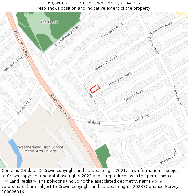 60, WILLOUGHBY ROAD, WALLASEY, CH44 3DY: Location map and indicative extent of plot