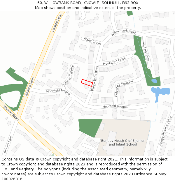 60, WILLOWBANK ROAD, KNOWLE, SOLIHULL, B93 9QX: Location map and indicative extent of plot