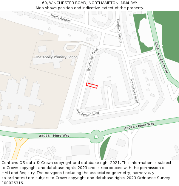 60, WINCHESTER ROAD, NORTHAMPTON, NN4 8AY: Location map and indicative extent of plot