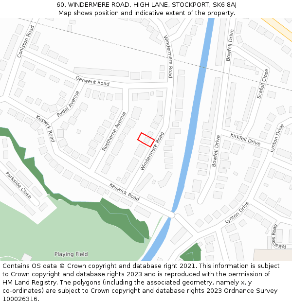 60, WINDERMERE ROAD, HIGH LANE, STOCKPORT, SK6 8AJ: Location map and indicative extent of plot