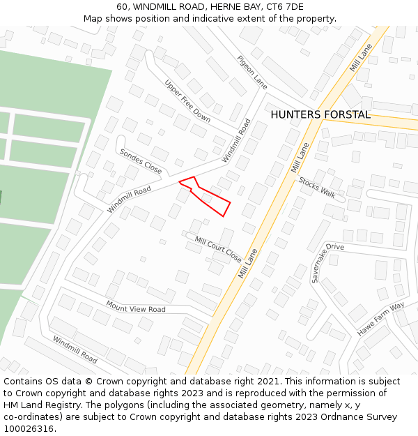 60, WINDMILL ROAD, HERNE BAY, CT6 7DE: Location map and indicative extent of plot