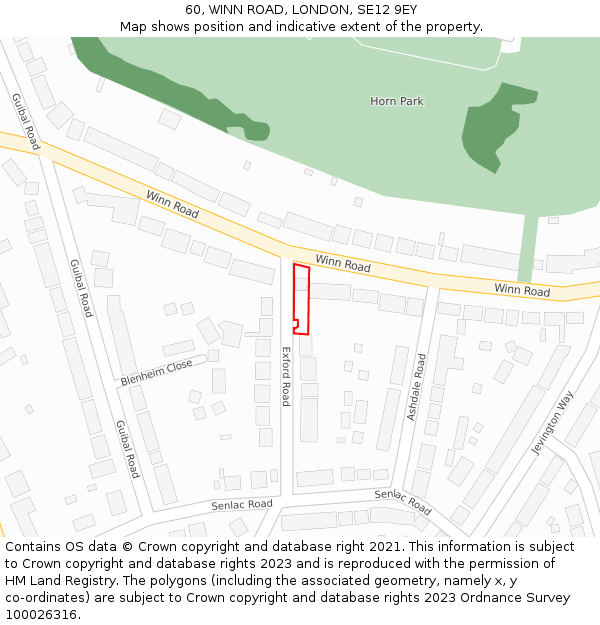 60, WINN ROAD, LONDON, SE12 9EY: Location map and indicative extent of plot