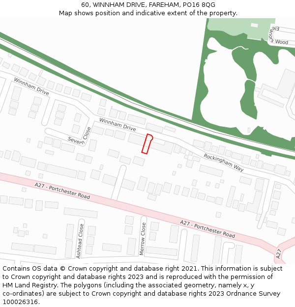 60, WINNHAM DRIVE, FAREHAM, PO16 8QG: Location map and indicative extent of plot