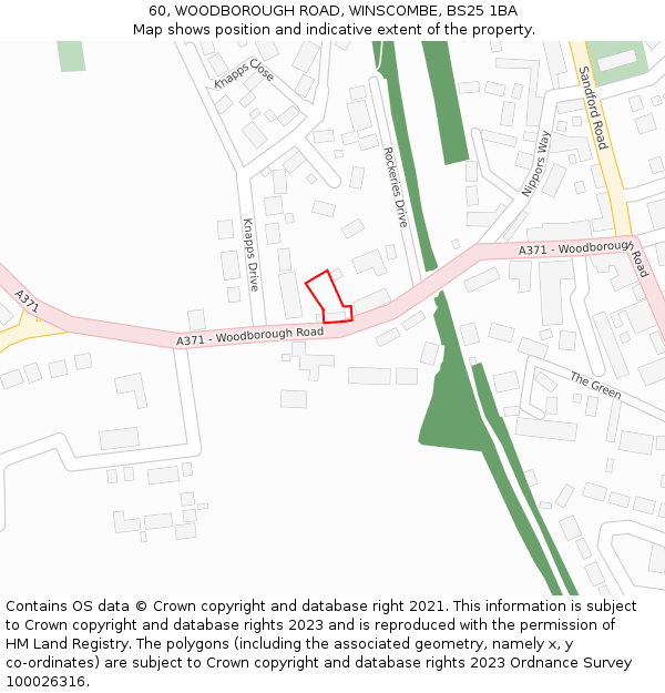 60, WOODBOROUGH ROAD, WINSCOMBE, BS25 1BA: Location map and indicative extent of plot