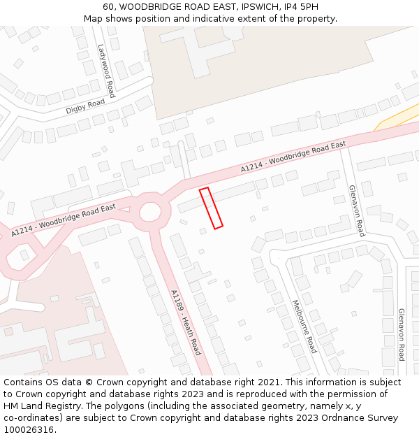 60, WOODBRIDGE ROAD EAST, IPSWICH, IP4 5PH: Location map and indicative extent of plot