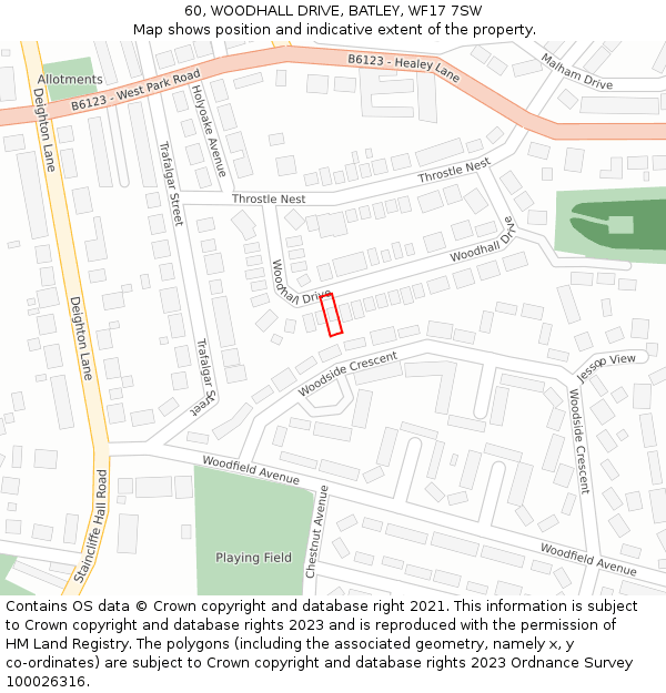 60, WOODHALL DRIVE, BATLEY, WF17 7SW: Location map and indicative extent of plot