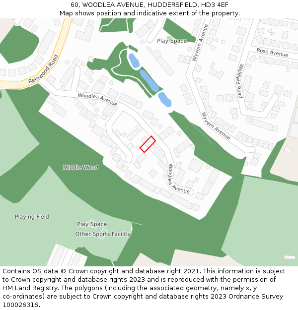 60, WOODLEA AVENUE, HUDDERSFIELD, HD3 4EF: Location map and indicative extent of plot