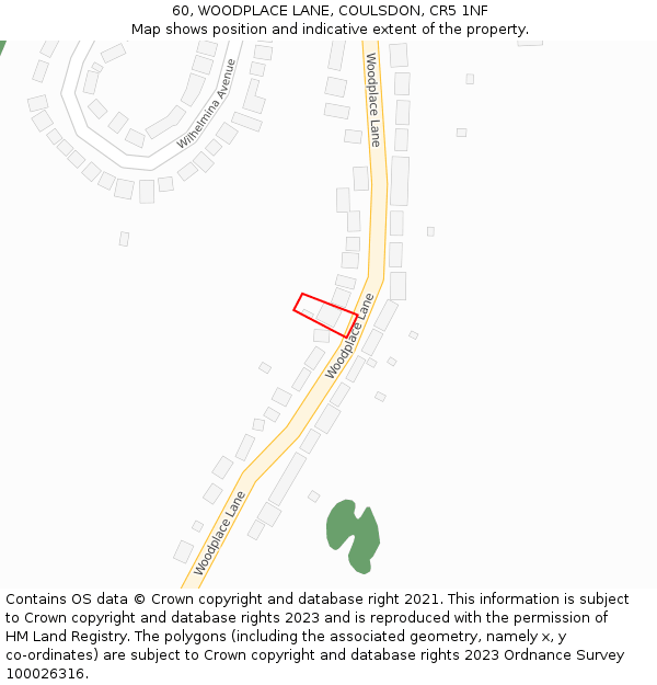 60, WOODPLACE LANE, COULSDON, CR5 1NF: Location map and indicative extent of plot
