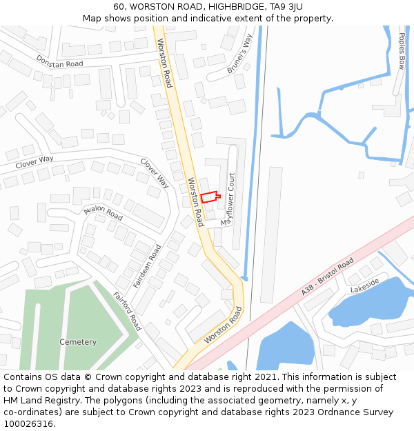 60, WORSTON ROAD, HIGHBRIDGE, TA9 3JU: Location map and indicative extent of plot