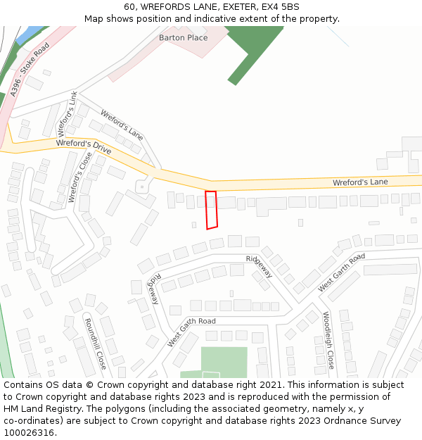 60, WREFORDS LANE, EXETER, EX4 5BS: Location map and indicative extent of plot