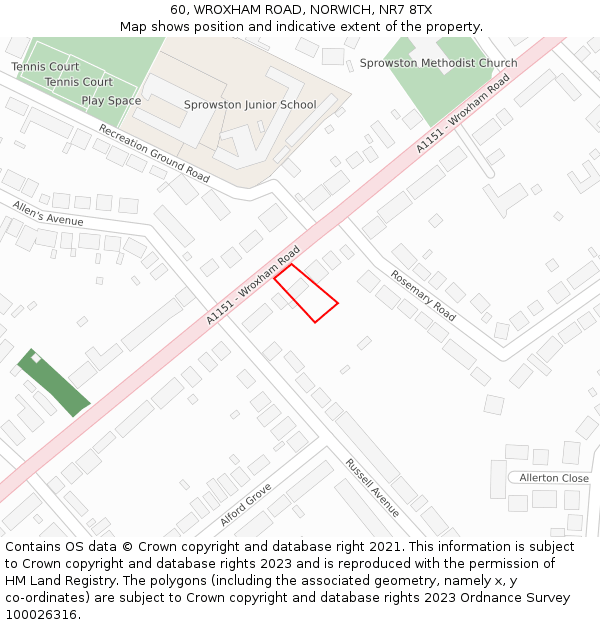 60, WROXHAM ROAD, NORWICH, NR7 8TX: Location map and indicative extent of plot