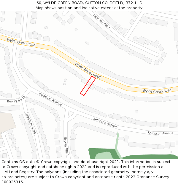 60, WYLDE GREEN ROAD, SUTTON COLDFIELD, B72 1HD: Location map and indicative extent of plot