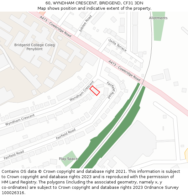 60, WYNDHAM CRESCENT, BRIDGEND, CF31 3DN: Location map and indicative extent of plot