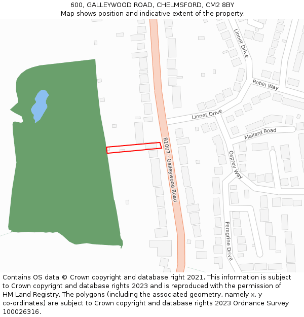 600, GALLEYWOOD ROAD, CHELMSFORD, CM2 8BY: Location map and indicative extent of plot