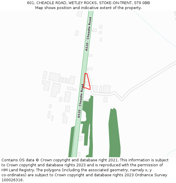 601, CHEADLE ROAD, WETLEY ROCKS, STOKE-ON-TRENT, ST9 0BB: Location map and indicative extent of plot