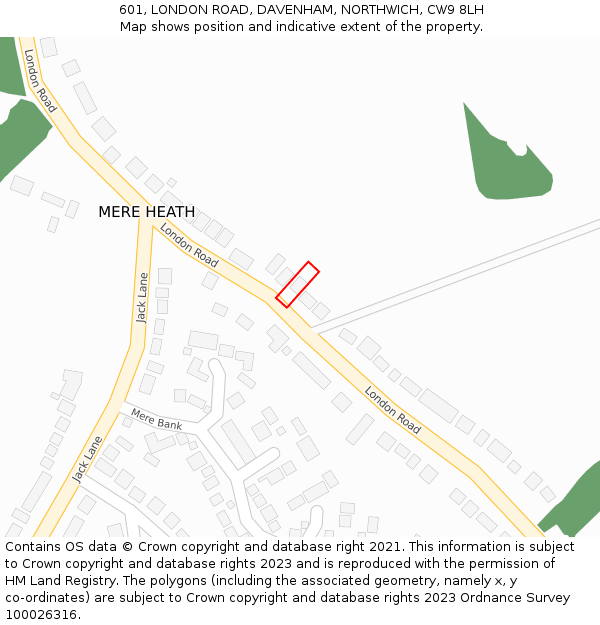 601, LONDON ROAD, DAVENHAM, NORTHWICH, CW9 8LH: Location map and indicative extent of plot