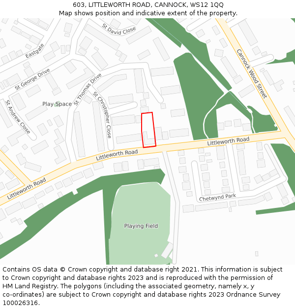 603, LITTLEWORTH ROAD, CANNOCK, WS12 1QQ: Location map and indicative extent of plot
