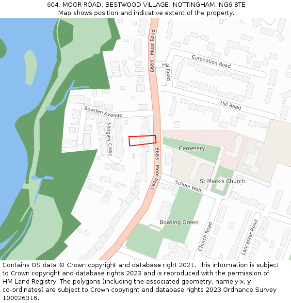 604, MOOR ROAD, BESTWOOD VILLAGE, NOTTINGHAM, NG6 8TE: Location map and indicative extent of plot