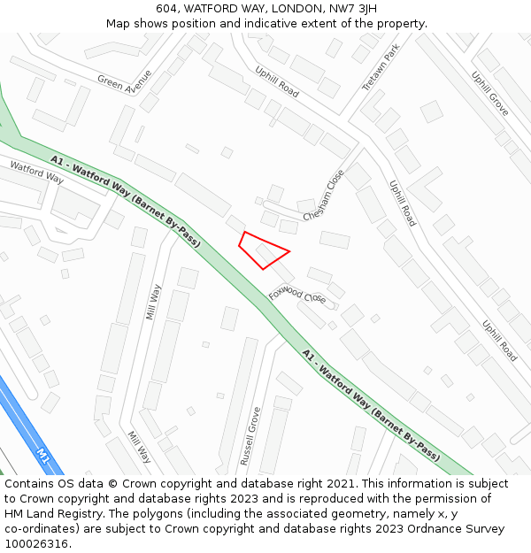 604, WATFORD WAY, LONDON, NW7 3JH: Location map and indicative extent of plot